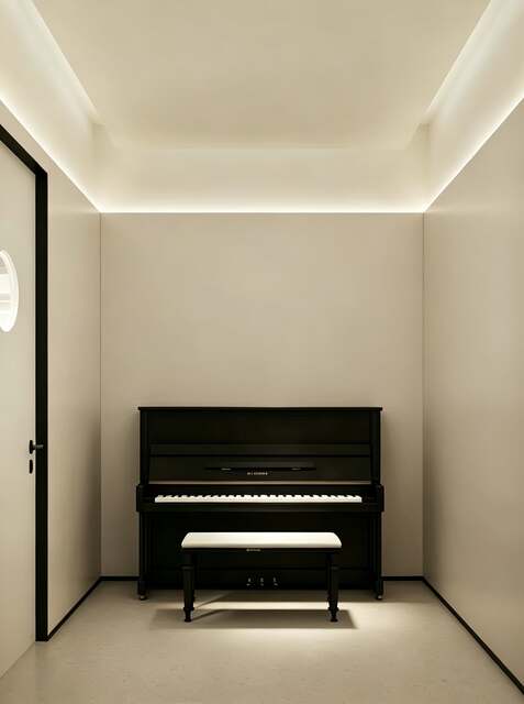 A private practice room with an upright piano
