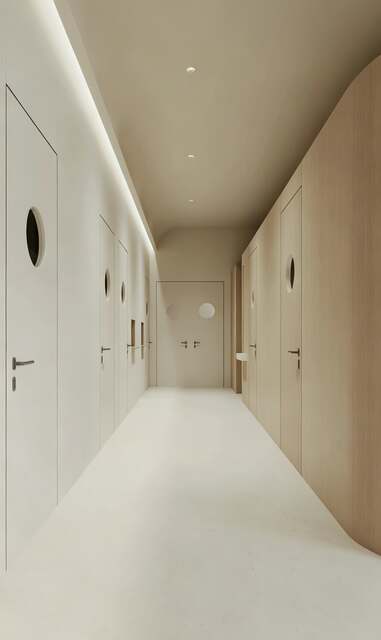 Studio corridor leading to practice rooms
